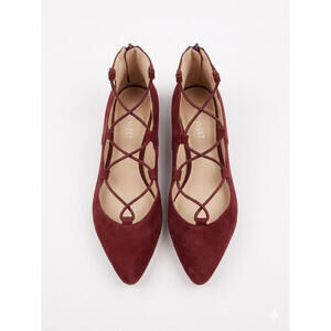 Nine West Women’s Red Suede Lace-Up Flats Pointed Toe Ballet Shoes Size 9.5M Pre